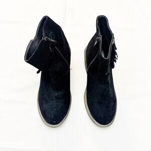 Stuart Weitzman Black Ela Fringe Ankle Boot Western Size 5